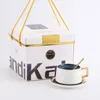 マグカップヨーロッパスタイルのシンプルな手描きセラミックコーヒーマグクリエイティブカップセット家庭用花茶ギフトボックスカスタマイズ