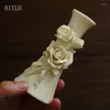 Vaser nordisk stil keramisk handgjorda vas heminredning bordsskiv snidade ornament handfärgade rosen tredimensionell blomma mini