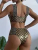 Kvinnors badkläder Metallic Stitch Push Up Bikini 2024 Womens Sexig badkläder Hög midja Badkläder Badrum Badkläder Kvinnstranddräkt J240510