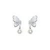 Personnalité Sweet Pearl Pendant Blue Crystal Zircon Butterfly Designer Moucles d'oreilles pour femmes Tendance de la mode