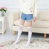 Barnstrumpor Summer Thin New Breattable Childrens Tube Socks Student Kne Over Girl Long Socks Cat Semi Executive White Black D240513