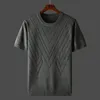 High End Fashion Jacquard okrągły szyjka T-shirt Mężczyźni Summer Casual Oversize luksusowy lodowy jedwabny jedwabny krótki rękaw Mens Wysokiej jakości najlepsze 240511