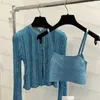 Camisola feminina de grife do início da primavera estrelada Blue Blue Sexy Hollow Round Round Slim Fit Knit