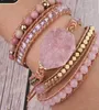 Braccialetti in pelle rosa in cuoio rosa in pietra naturale per donne gemme rosa ghiozzi di cristallo gioielli boemia 5 strand5059924