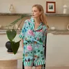 INS Style Nishe Design Ice шелковая пижама для женских домашних наборов с длинными рукавами с растениями и цветами для весны/лето 240511