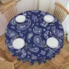 Tkanina stołowa okrągła niebieska bandana paisley wzór odpornej na olejek 60 -calowy okładka do kuchennej jadalni