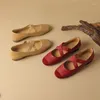Sapatos casuais Leshion of Chanmeb tamanho 33-42 Couro genuíno Flat para o elástico cruzado feminino Ballerina balé apartamento vermelho mola nua