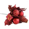 Fleurs décoratives Fleur artificielle Red Christmas Pine Pick Branch Mix Branch Ornement d'arbre de Noël pour la maison DIY Chrismas décor