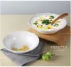 Skålar 9/10 tum vit präglad porslin kökskål för att servera kronkeramisk godis sallad blandar stor soppa