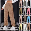 2024 Women's casual solid color women's long sport fur pants, leggings F51324