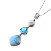 Hangende kettingen Handgemaakte 925 Sterling zilver Natuurlijk blauw Caribisch gebied Larimar parel ketting voor vrouwen dames meisjes sieraden cadeau trendy