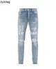 Designer Mens Jeans Split Denim Pants Mens Slim Fit Jeans Casual Hip Hop Butt Män elastiska byxor Kvinnor Hål Slim Purple Jean True Luxury 765635377