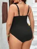Frauen Badebekleidung 2024 Plus Größe Frauen Ein Stück Badeanzüge Solid V-Ausschnitt Bauchkontrolle Monokini Sexy Push Up Badeanzug