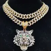 Hip Hop 3D Tiger hanger ketting met 13 mm Crystal Cubaanse ketting Hiphop Iced Out Bling Ketters Men Women Women Fashion Charm Jewelry 240511