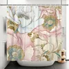 シャワーカーテンヨーロッパのレトロプリントフラワーカーテンカラフルな花緑の葉アートポリエステル生地の浴室の装飾