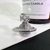 Designer Westwoods 3d Saturn Ring Silver com diamante completo Abertura da indústria pesada textura de luxo fria e fria unhas