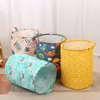 Tvättpåsar 2st Portable Foldbar Print Basket Cotton Linen Hamper For Home Storage Kids Toys and Dirty Clothes