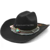 9.5 cm duży brzeg etniczny kowbojowy kapelusz mody elegancki unisex solidny kolor Jazz Hat z dekoracją Western Cowboy Hats