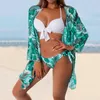 Kvinnors badkläder Kvinnor Låg midja Bikinis 2024 Sexiga 3 -stycken tryck Bikini Set Cover Up Swimsuit For Long Sleeve Swim Suit Tops Juniors