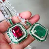 KQDANCE RECTANGLE 1216mm Lab Green Gem Emerald Red Ruby Diamond Pendants Zircon Tennis Chain Halsband Lyxiga smycken för kvinnor 240507