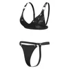 Bras Sets Sexy Faux Leather Lingerie Set Women Wire-free And Thongs Exotic Intimate Underwear Female Erotic Clubwear