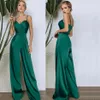 Grünes Jumpsuit Prom Kleider sexy Spaghetti -Gurt Cocktail Party Outfit Ruched Satin Empriies Ladies Robe de Soiree 292H