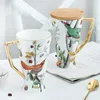 Muggar Creative Bone China Coffee Mug Large Capacity Breakfast Ceramic Cup With Lid Spoon Tea Party Drink Home Drinkware Decoration