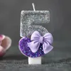 5pcs Kerzen Purple Bot Knoten Geburtstagstorke Kerze Kumpel Kindergeburtstag Kerzen 1 Jahr für Mädchen Sparke 0-9 Zahlen Kerze