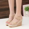 Sandals Women's Wedge 2024 Fashion Summer Mesh Open Open Sole Sole High Heels Sexy Party for Women Zapatos