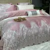 Bettwäsche Sets Luxus Premium Premium weiche simy ägyptische Baumwolle Europa Prinzessin Hochzeit Set Spitze Bettdecke Abdeckungsbetten/Bettblatt Kissenbezüge