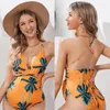 Swimwear de mujeres Maternity Velera V Embarazada Naranja Naranja Freenum Flenum Cubierta de un panceta de una pieza