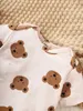 Giyim Setleri 4 Parçalı Moda Ayı Baskılı Kısa Kollu Sıkı Takım Takım 0-9 aylık yeni doğan bebek+pantolon+şapka+çorap sevimli bebek fotoğrafı setl2405
