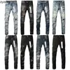 Purple Jeans Mens Designer broderi Quiltning Rippad för trendmärke Vintage Pant Casual Solid Classic Straight Jean