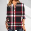 Chemises de chemisiers pour femmes Vintage Shirts Black Check Imprimée bouton de manche longue ajustement 2024 Vêtements féminins d'été 5xl