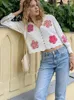 Blouses pour femmes Elegant Flower Print Blouse Femme V-Neck Lace Up Long Single Pinted Lady Top 2024 Spring Summer Sweet Female Shirt