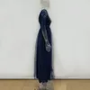 Robes décontractées Elegant Femmes Long Robe Lace Broidered Maxi Soirée avec demi-manches plissées Longueur du sol pour femmes
