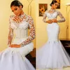 Aso Ebi 2024 White Mermaid Wedding Dresses Crystals Pearls Luxurious Lace Tulle Bridal Gowns Dress LF 002