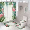 Duschvorhänge rosa Flamingo-Vorhang Sets Tropical Green Palm Bananenblätter Stoff Badezimmer Nicht rutschige Badmatten Teppich Toilettenabdeckung