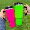 H2.0 30oz 40oz Quencher Tumbler Vacuum Insulated Double Walled Neon Color Large Capacity Coffee Mugs with Handle and Straw for Sublimation 20pcs/case