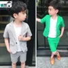 Anzüge 2022 Jungen Sommer cooler Anzug Baby Kids Blazer Jacke+kurze 2pcs Foto Set Kinder Hochzeitsleistung Kleid Zeremonie Kostüm