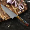 Kockkniv Kök Knife Claaver Butcher Knife Japanese Damascus VG10 Steel Octagonal Stabiliserat trähandtag Skarp kokkniv