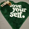 Green Tufting Heart Bedroom Rug Fluffy Letters Carpet Living Area Foot Pad Kids Room Doormat Aesthetic Home Warm Decor Rugs 240512