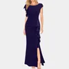 Abiti casual Ruffle Edge Cocktail Party Dress Long Dress da donna Summer O-Neck Solid Bodycon Maxi Elegante Ospite di nozze magre