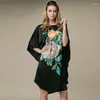 Partykleider Seiden Satin Kleid Frauen natürliche freie Größe handgefertigt bemalt schwarze Farbe