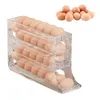 Kök förvaring transparent kylskåp automatiskt rullande äggställhållare 4 nivåer Box Rolling Basket Container