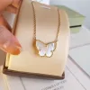 Vintage Lucky Pendant Necklace Designer 18k Yellow Gold Plated White Mother Of Pearl Butterfly Charm Short Chain Choker For Women Jewelry