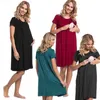 Maternidade Vestidos de camisola Mulheres grávidas Ambiente de roupas de noite casual Vestido de maternidade de manga curta casual para o hospital T240509