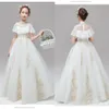 2021 First Holy Communion Robes High Neck Ivory Ivory Tulle Gold Broidered Boho Sleeves Flower Gilr Robe pour le mariage Back