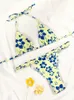Moman -Swimwear Bikini Cut Swimsuit Swimens Low Rise Swimsuit Summer Print Mini Biquíni Conjunto Triângulo de Triângulo da praia J240510