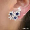 Stud Earrings Gorgeous Women's With Blue/White Round CZ Luxury Female For Wedding Engagement Party Brilliant Jewelry